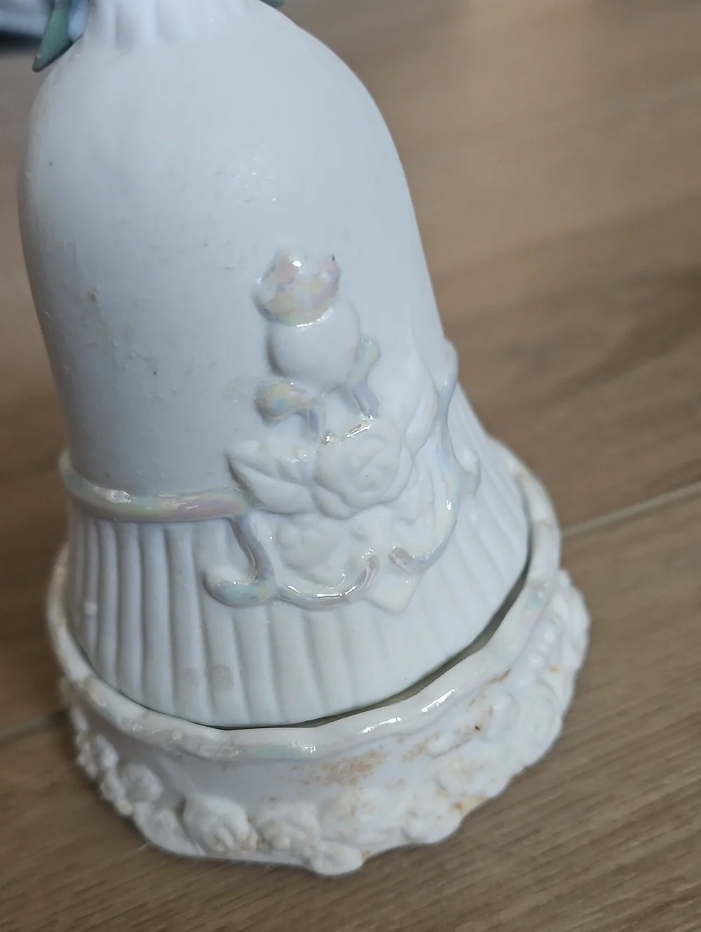 Decorative White Ceramic Bell with Pink Rose Accent Home Accents Wedding
